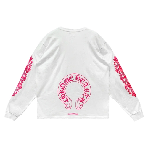 Chrome Hearts Pink Horseshoe Weißes Langarm-T-Shirt